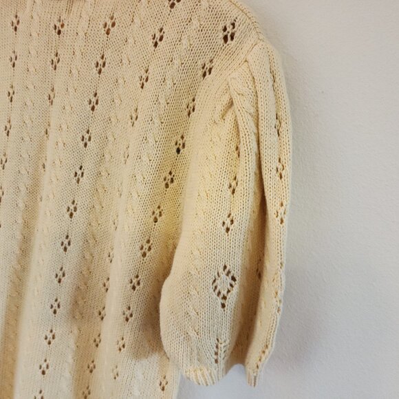 Vintage Bechamel Short Slv Sweater Knit Cross Stich Top USA Women M Retro 80's - Picture 10 of 12